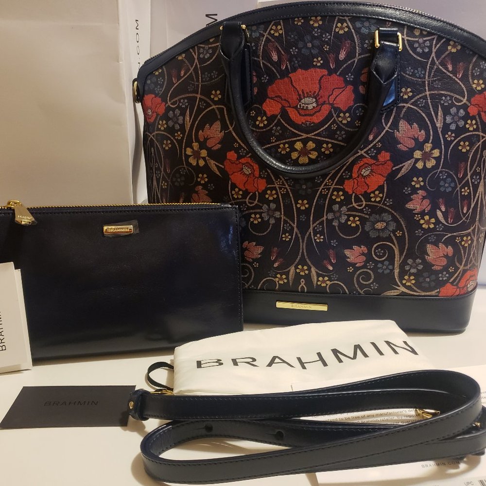 Brahmin Large Duxbury Baronia & Navy Topsail Daisy